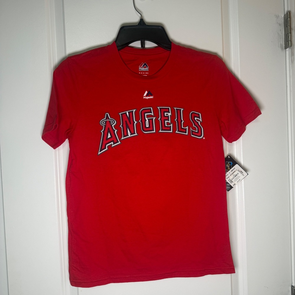 Majestic Los Angeles Angels Garrett Richards 43 Youth Medium Red T-Shirt NWT